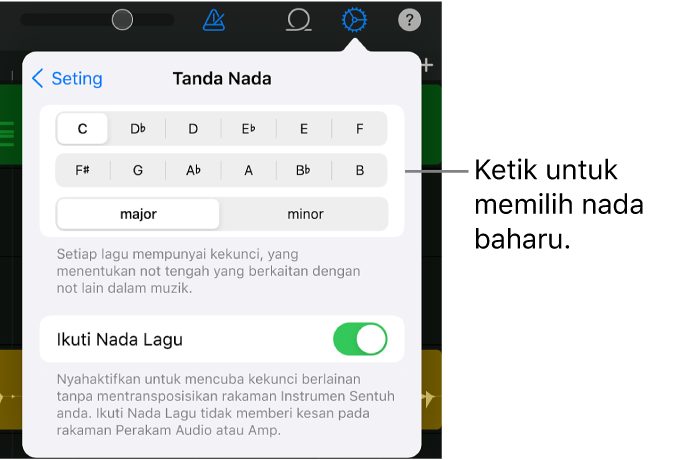 Seting Lagu, termasuk kawalan nada
