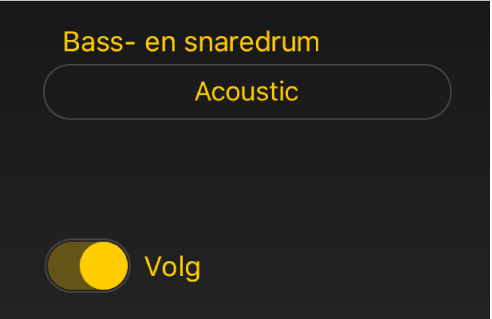 Afbeelding. Volgschakelaar en -menu voor Drummer.