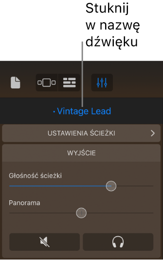 Ilustracja. Stuknij w nazwę bieżącego dźwięk nad narzędziami ścieżki.