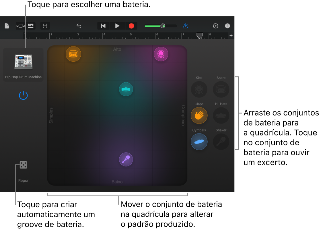 Instrumento táctil Smart Drums (bateria inteligente)