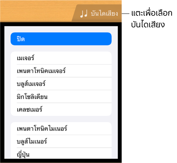 ปุ่มบันไดเสียงกีตาร์เและรายการบันไดเสียง