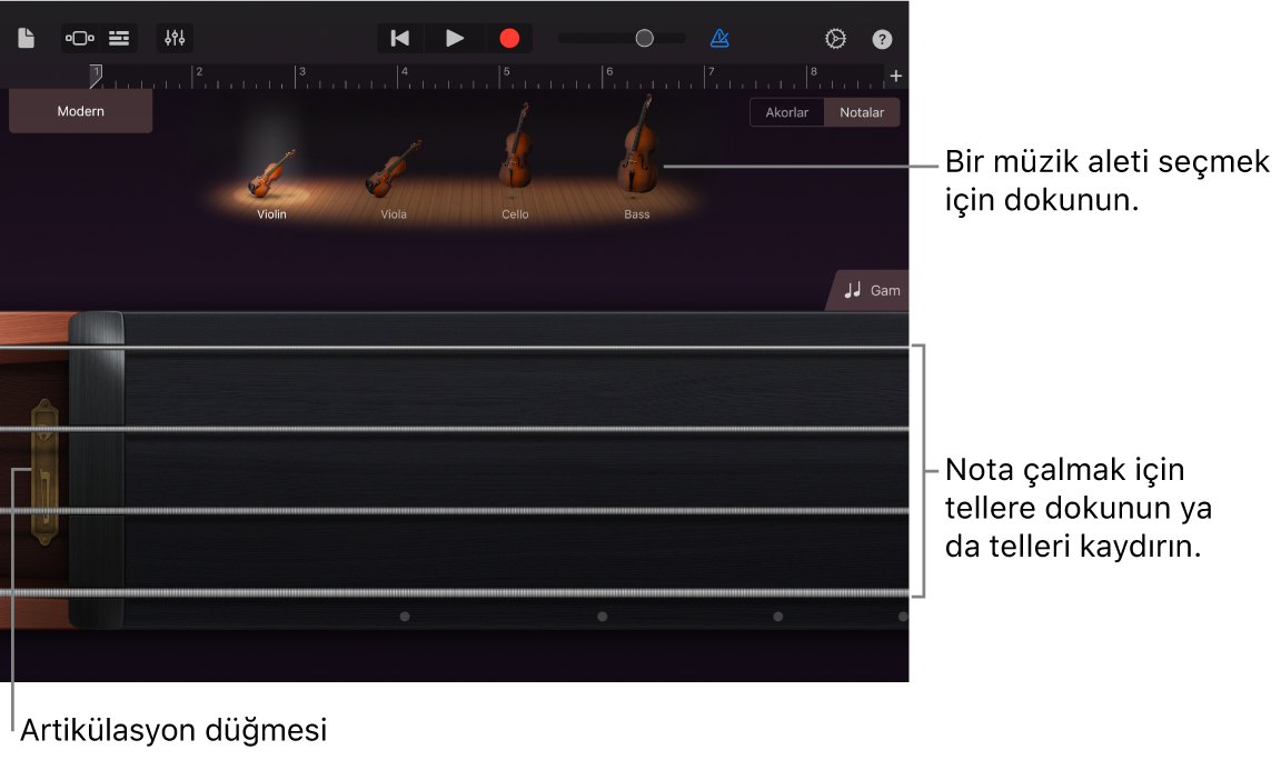 Yaylılar Dokunmatik Müzik Aleti’nde Notlar görüntüsü