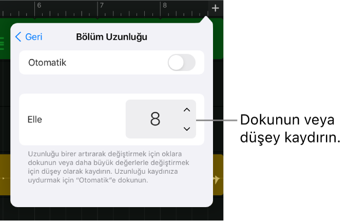Parça bölümünün uzunluğunu değiştirme denetimleri