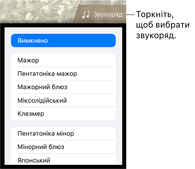 Кнопка «Звукоряд басу» і список звукорядів