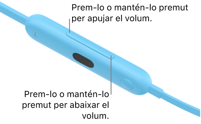 Imatge del mòdul de control esquerre dels Beats Flex que mostra el botó de volum