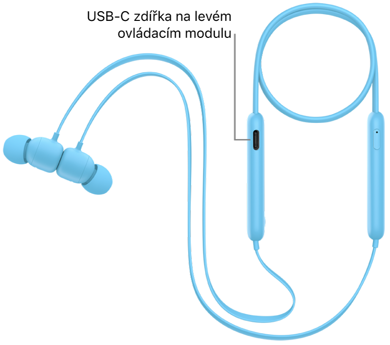 Nabíjecí USB‑C zdířka na dolní straně ovládacího modulu sluchátek Beats Flex