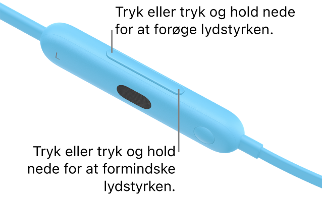 Billede af det venstre Beats Flex-betjeningsmodul med lydstyrkeknappen.