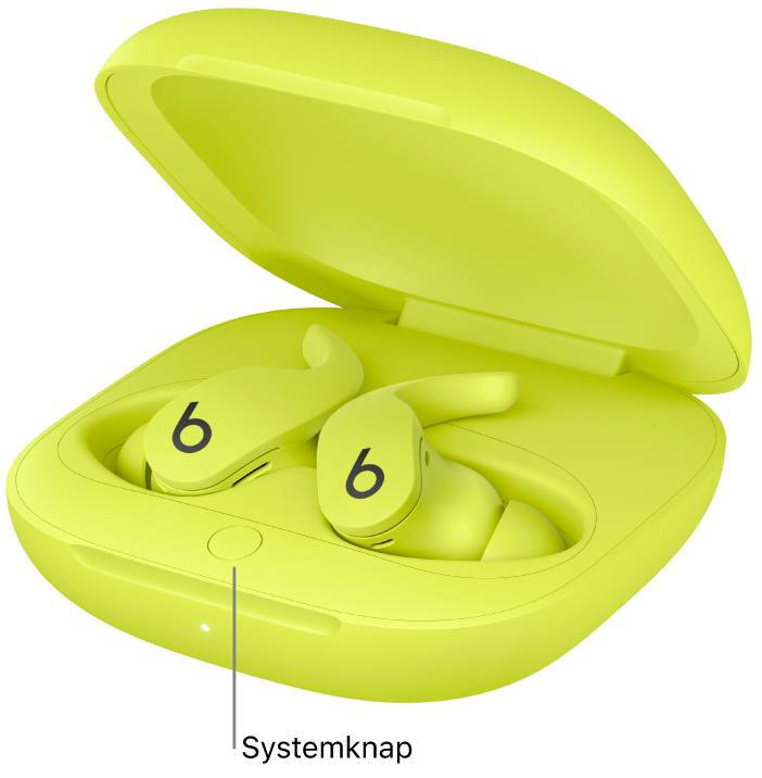 Systemknappen på Beats Fit Pro, der sidder inden i opladningsetuiet.