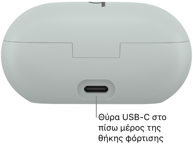 Θύρα φόρτισης USB-C στο πίσω μέρος της θήκης φόρτισης των Beats Solo Buds.