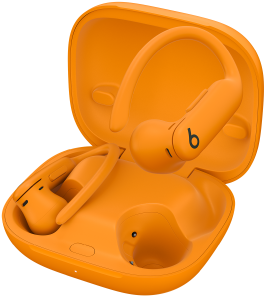 Powerbeats Pro 2 earphones and charging case in Electric Orange.