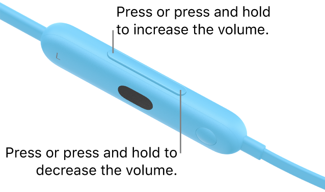 Image of Beats Flex left control module showing the volume button.