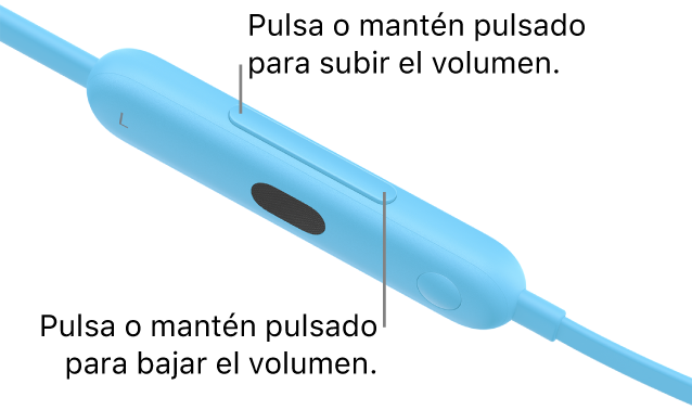 Imagen del módulo de control izquierdo de los Beats Flex que muestra el botón de volumen.