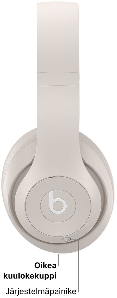 Beats Studio Pro ‑kuulokkeiden järjestelmäpainike oikeassa kuulokekupissa.