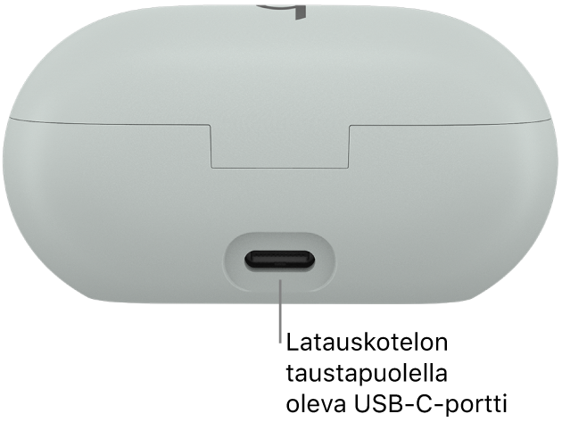 USB-C-latausportti Beats Solo Buds -kuulokkeiden latauskotelon taustapuolella.