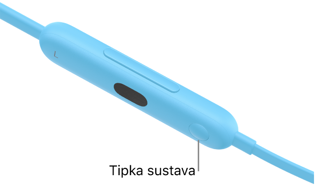 Tipka sustava na slušalicama Beats Flex nalazi se na lijevom kontrolnom modulu.