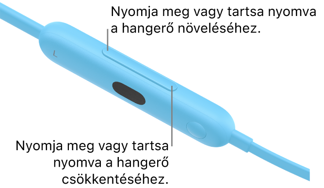 A Beats Flex bal vezérlőmoduljának a képe a hangerőgombbal.