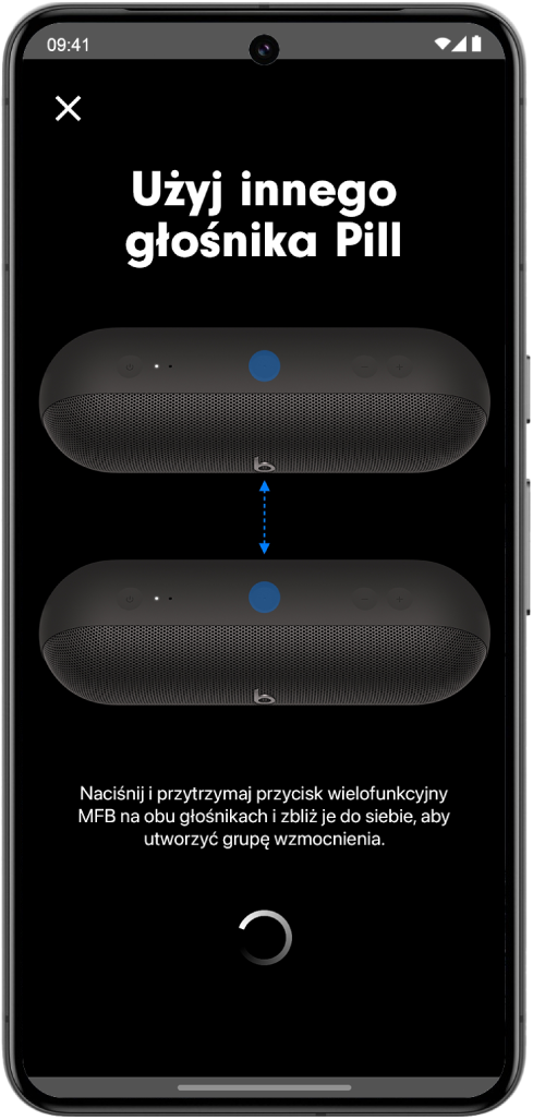 Ekran „Użyj innego głośnika Pill” w aplikacji Beats.