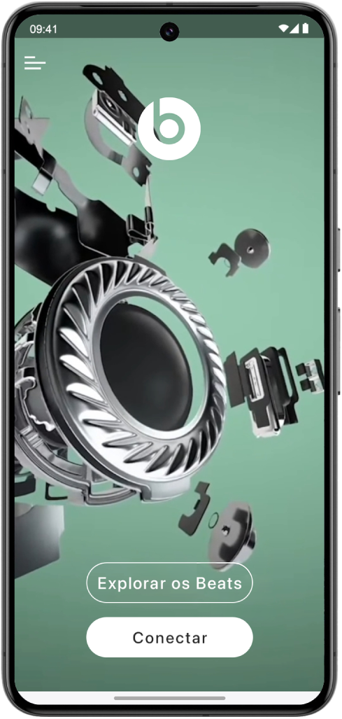 Tela de Boas-vindas do app Beats mostrando os botões Explorar o Beats e Conectar.