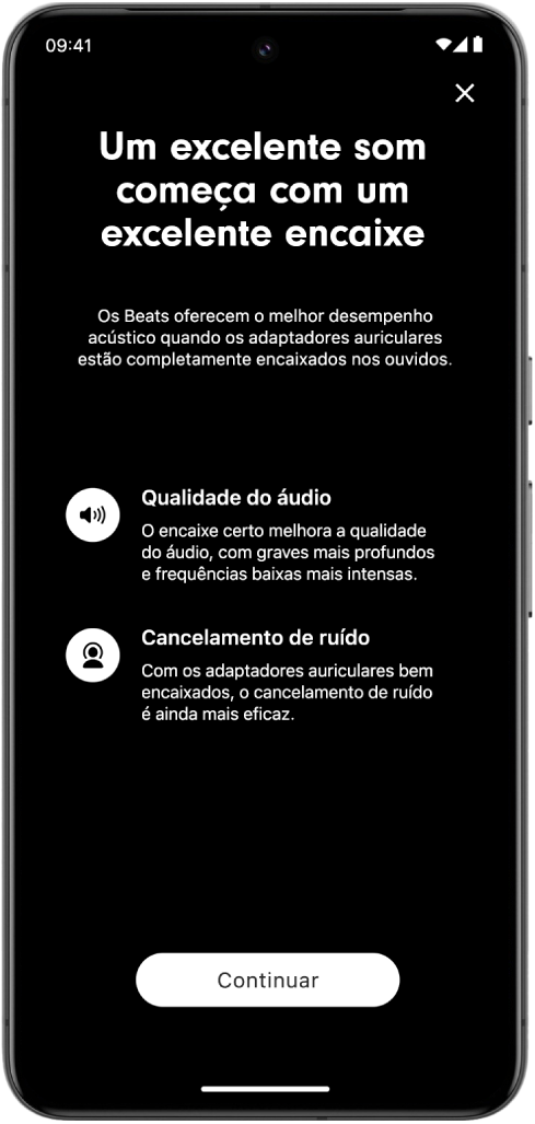 Ecrã do teste de encaixe da aplicação Beats num dispositivo Android.