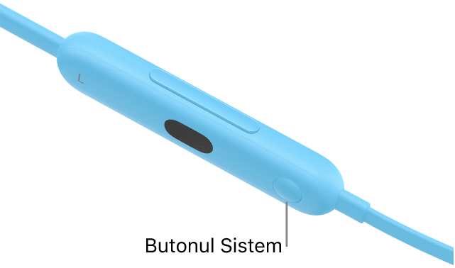 Butonul de sistem de pe Beats Flex, situat pe modulul de control din stânga.