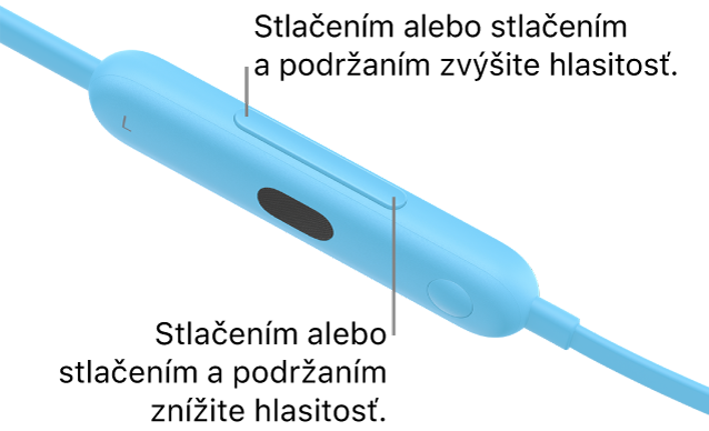 Obrázok ľavého ovládacieho modulu slúchadiel Beats Flex zobrazujúci tlačidlo hlasitosti.