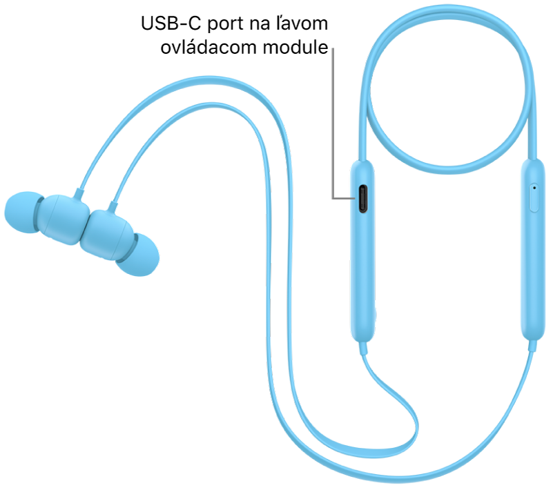 Nabíjací port USB-C v spodnej časti ľavého ovládacieho modulu slúchadiel Beats Flex.