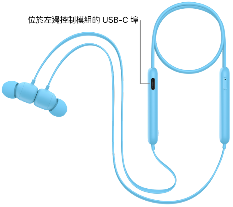 Beats Flex 左邊控制模組最下方的 USB-C 充電埠。