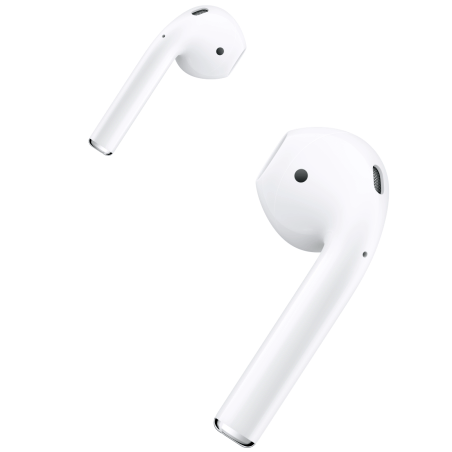 AirPods are shown. One of the AirPods is tapped twice.