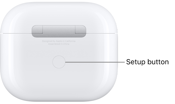 The setup button in the center of the back of the AirPods (3rd generation) charging case.
