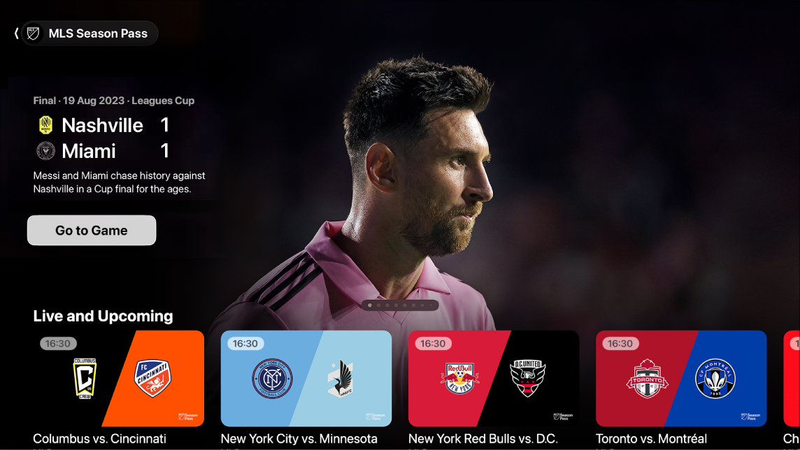 Screen showing MLS Season Pass