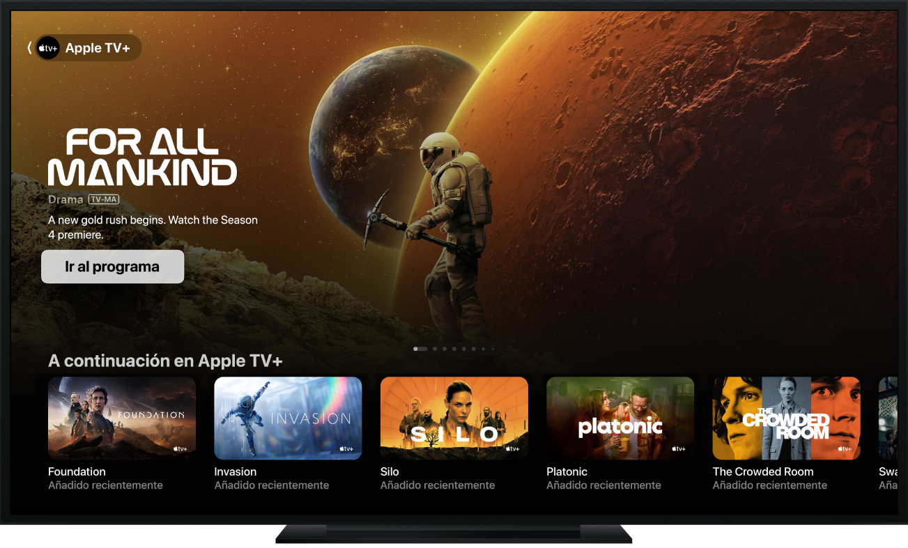 Un Apple TV en el que se ve la app Apple TV