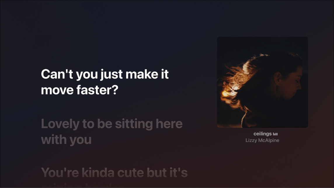 המסך ״מתנגן כעת״ עם מילות שיר