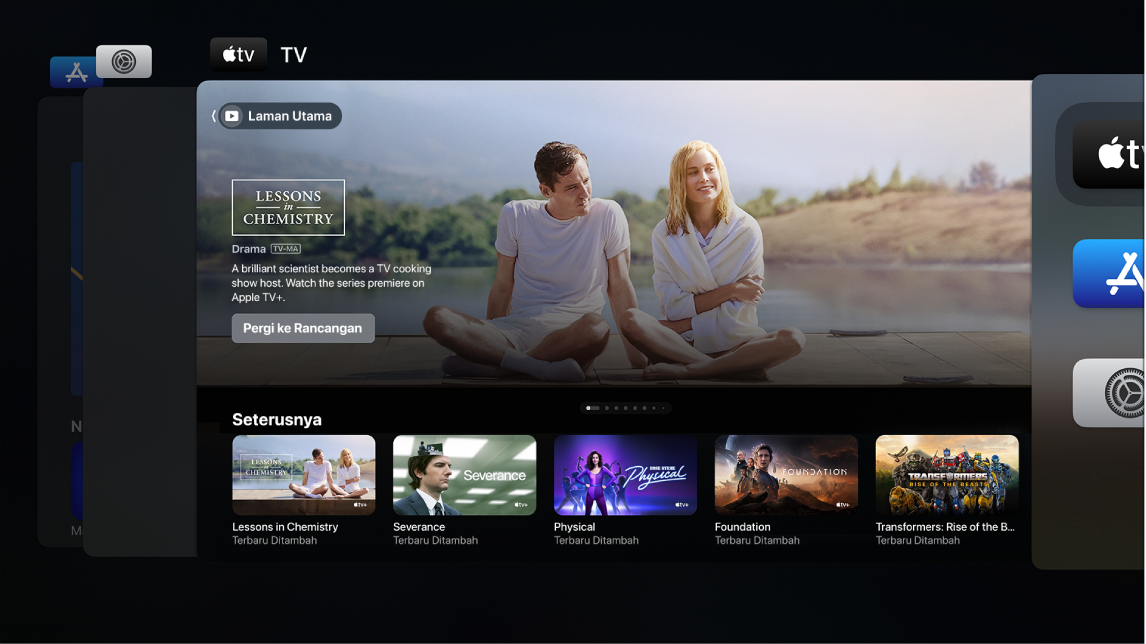 Skrin Apple TV menunjukkan Penukar App