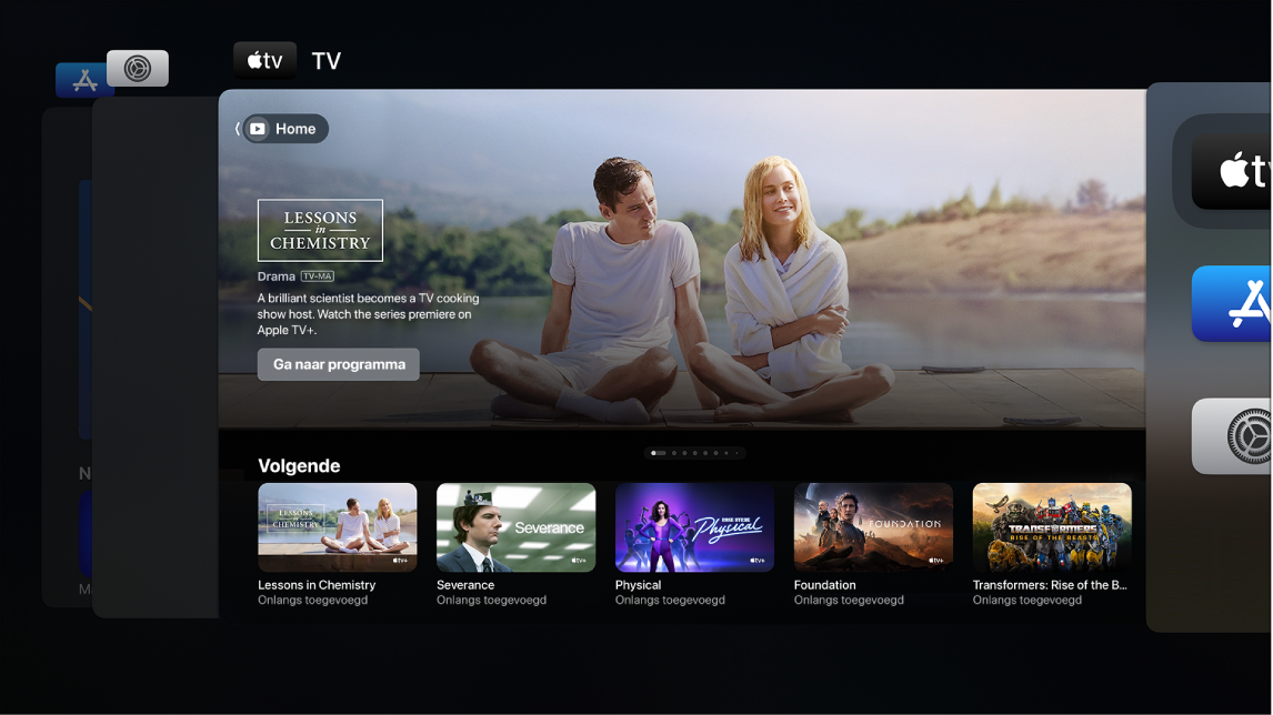 Scherm van Apple TV met de appkiezer