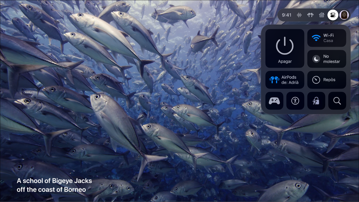 Pantalla de l’Apple TV amb el centre de control.