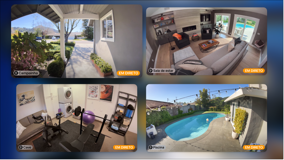 Ecrã da Apple TV a mostrar várias câmaras na vista do HomeKit