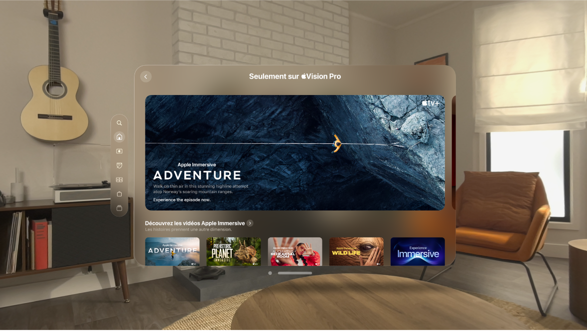 L’app Apple TV sur l’Apple Vision Pro, présentant une page avec des films en 3D.
