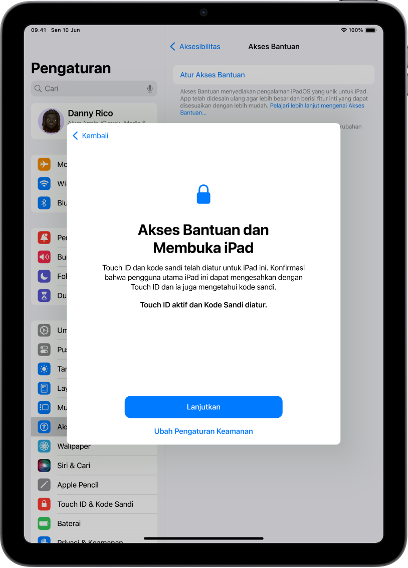 iPad dengan layar yang meminta pendukung tepercaya untuk mengonfirmasi bahwa orang yang menggunakan perangkat mengetahui kode sandi perangkat.