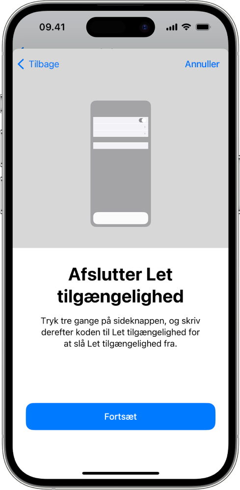 En iPhone med en skærm, der forklarer, hvordan Let tilgængelighed sluttes.