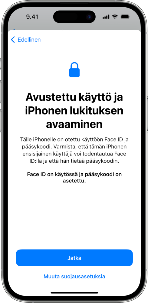 iPhone, jonka näytöllä pyydetään tukihenkilöä vahvistamaan, että laitetta käyttävä henkilö tietää laitteen pääsykoodin.