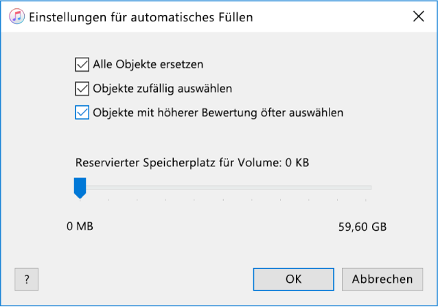 Dialogfenster „Einstellungen für das automatische Füllen“