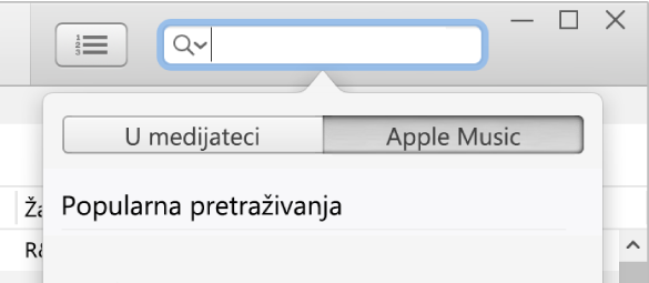 Polje za pretraživanje za Apple Music.