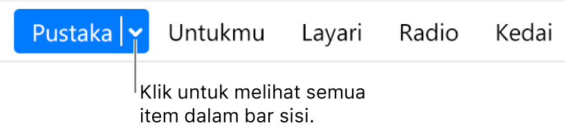 Butang Pustaka dalam bar navigasi, menunjukkan menu timbul; kliknya untuk mengakses semua item bar sisi semasa anda menyembunyikan bar sisi.