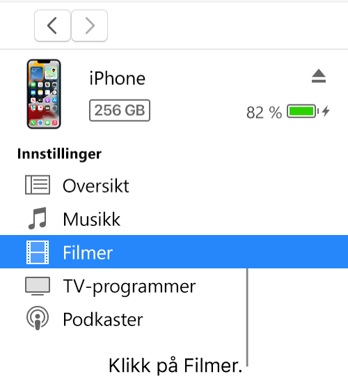 Enhet-vinduet, med Filmer markert i sidepanelet.
