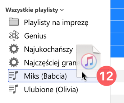 Album przeciągany do playlisty. Playlista jest wyróżniona niebieskim prostokątem.