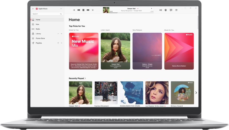 La ventana de Apple Music mostrando la sección Inicio.