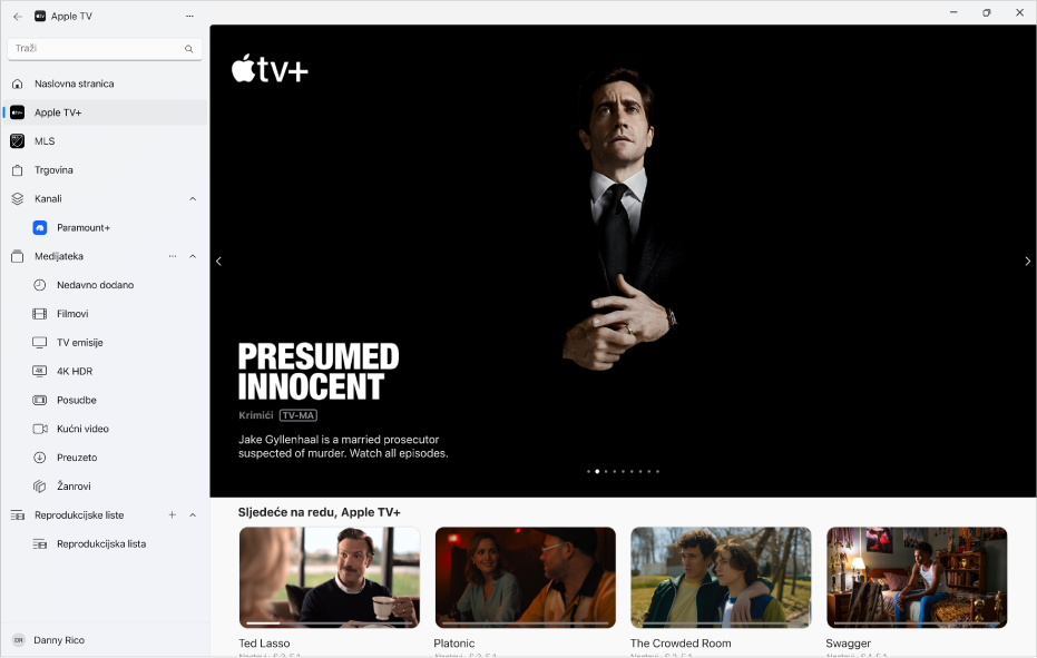 Aplikacija Apple TV s otvorenim Apple TV+.