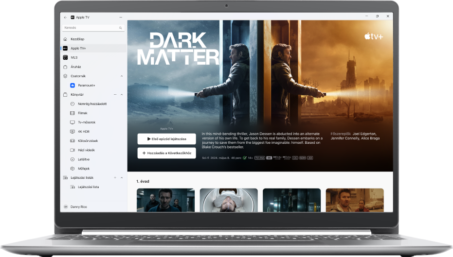 Az Apple TV app ablaka az Apple TV+-szal.