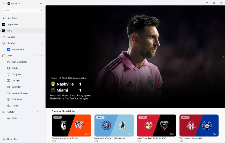 MLS açık olarak Apple TV uygulaması.