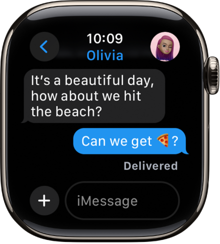 Die Apple Watch mit einer Konversation in der App „Nachrichten“.